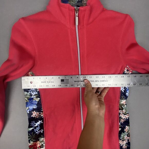 Tommy Bahama Floral Collar And Sides Full Zip Sweater Knit Jacket Small Pink - Picture 5 of 7